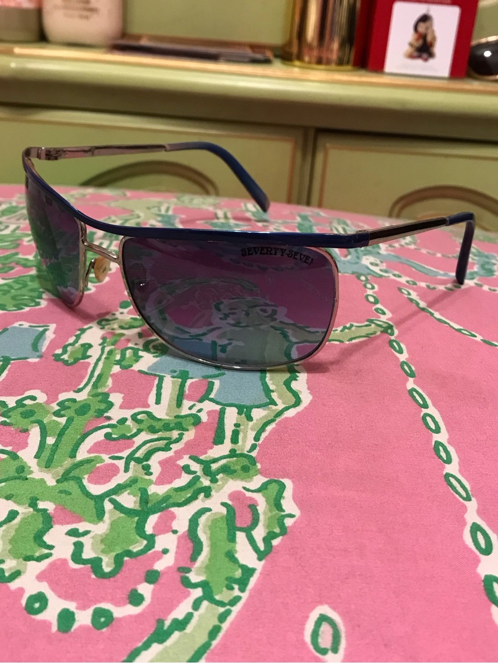 Vintage Seventy Seven navy blue and silver aviator sunglasses